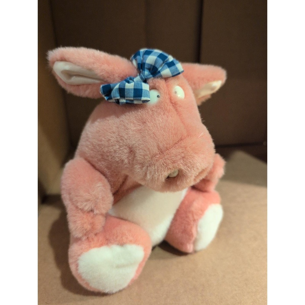 Vtg Sandra Boynton Stuffed Plush 1992 Gund Peeg Pink Pig W Blue Checkered Bow